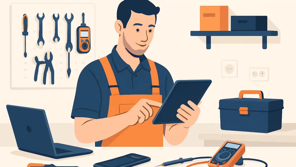 Teknik servis atölyesinde çalışan bir teknisyen