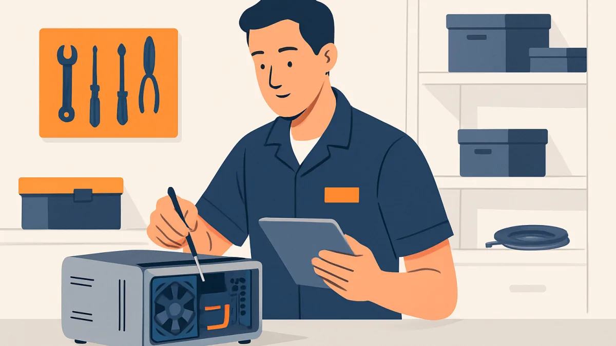 Teknik servis atölyesinde çalışan teknisyen