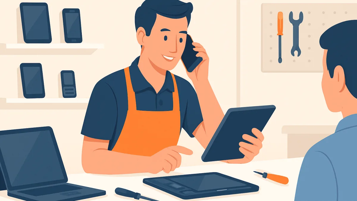 Teknisyenin servis atölyesinde cihazlarla çalışması