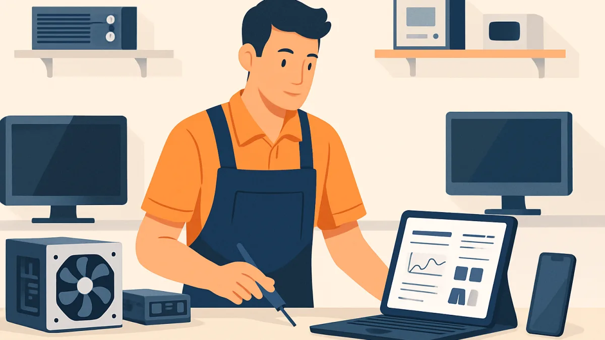 Teknik servis atölyesinde çalışan bir teknisyen