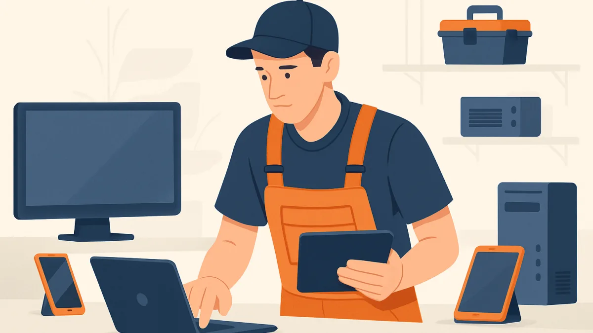 Teknik servis atölyesinde çalışan bir teknisyen